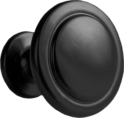 Flat Black Cabinet Knobs – 1.25" Round Drawer Handles (10 Pack)