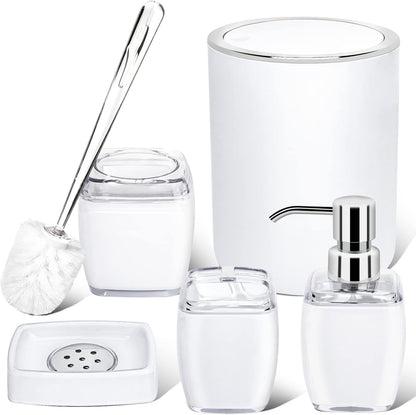 6 Pack White Acrylic Bathroom Accessories Set, Premium Acrylic Bathroom Set, White Toothbrush Holder Set