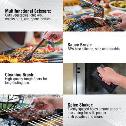 128 PCS Griddle Accessories Kit, Stainless Steel Grill Tool Set with Spatulas, Scrapers, Squeeze Bottles, Skewers, Outdoor BBQ Set for Men Women Dad