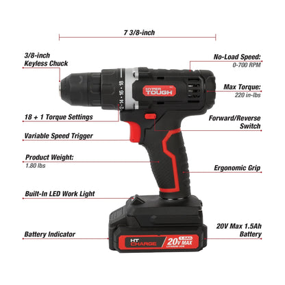 Cordless 20V Drill Project Kit – 70-Piece Set with Battery & Charger