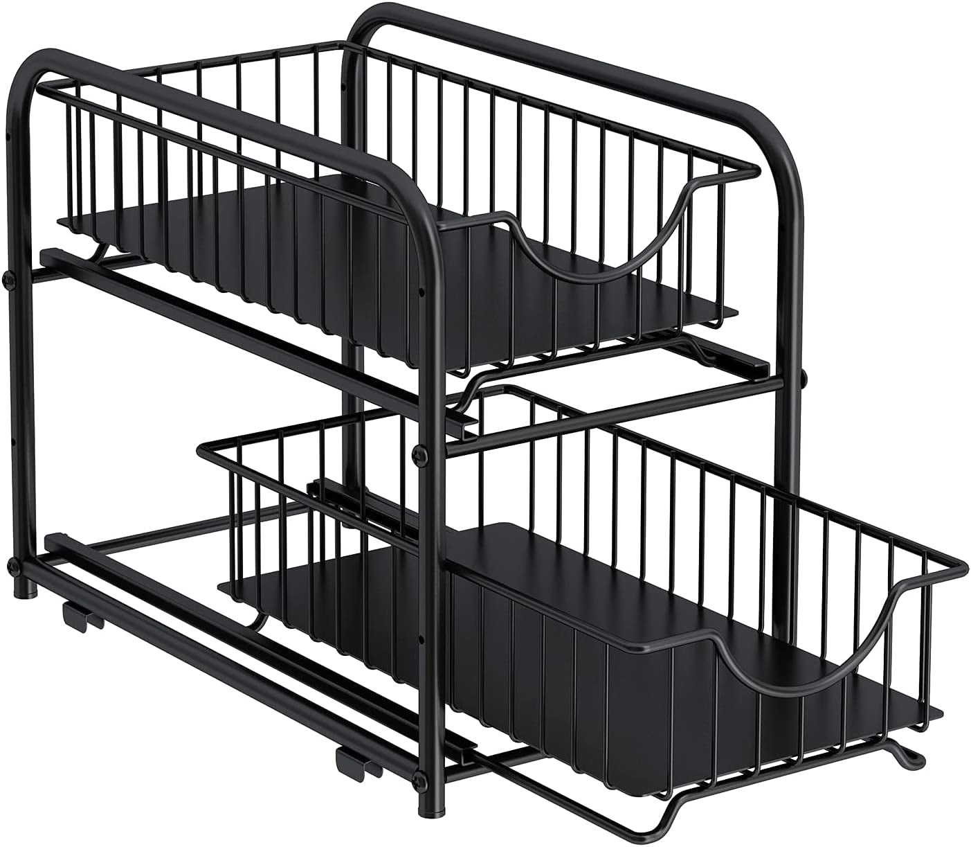 2-Tier Pull-Out Cabinet Organizer – Stackable Sliding Drawer, Black