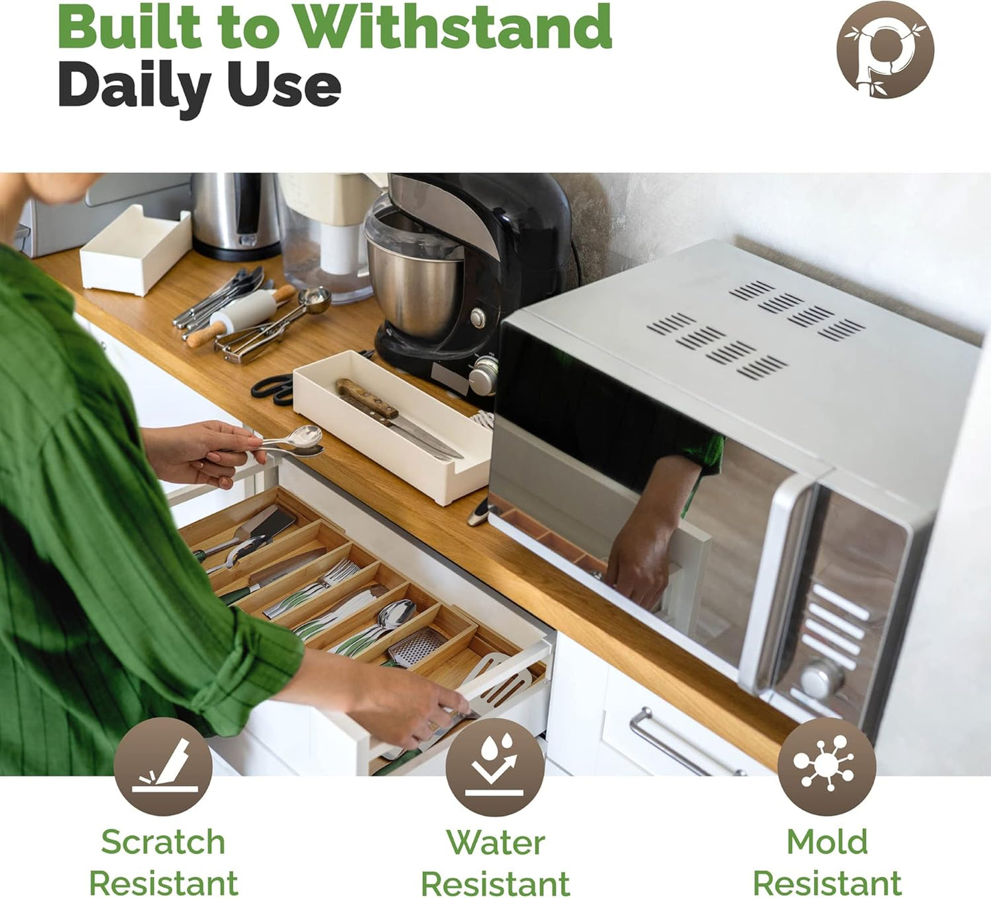 Expandable Silverware Drawer Organizer – 10 Compartments, Up to 22” Wide