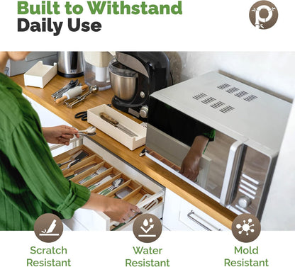 Expandable Silverware Drawer Organizer – 10 Compartments, Up to 22” Wide