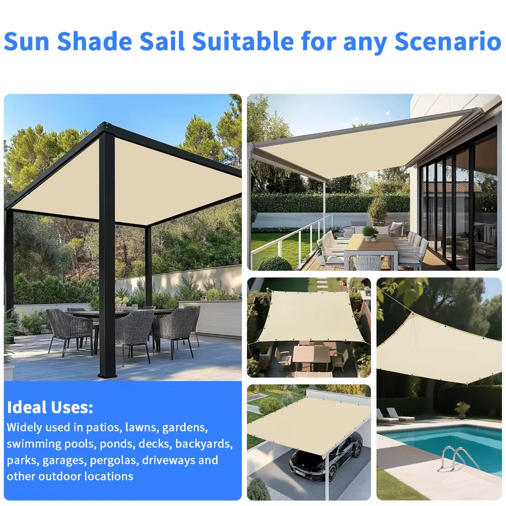 Waterproof Sun Shade Sail – 2x3/3x3/3x4/4x5M UV Block Canopy for Garden, Patio, Pool & Outdoor Shelter