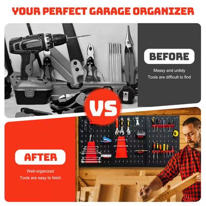 Garage Wall Pegboard Organizer 24"x48" – 3 Metal Boards + 25 Tool Storage Accessories for DIY & Workshop