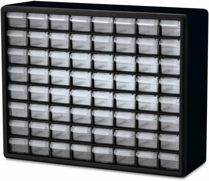 64-Drawer Plastic Drawer Storage Cabinet for Garage Organization, Bead Organizer, Building Bricks Storage, Teacher Toolbox, Makeup Organizer, 20-Inch W X 6-Inch D X 16-Inch H, 10764 Black