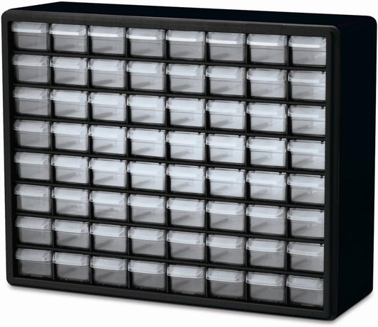 64-Drawer Plastic Drawer Storage Cabinet for Garage Organization, Bead Organizer, Building Bricks Storage, Teacher Toolbox, Makeup Organizer, 20-Inch W X 6-Inch D X 16-Inch H, 10764 Black