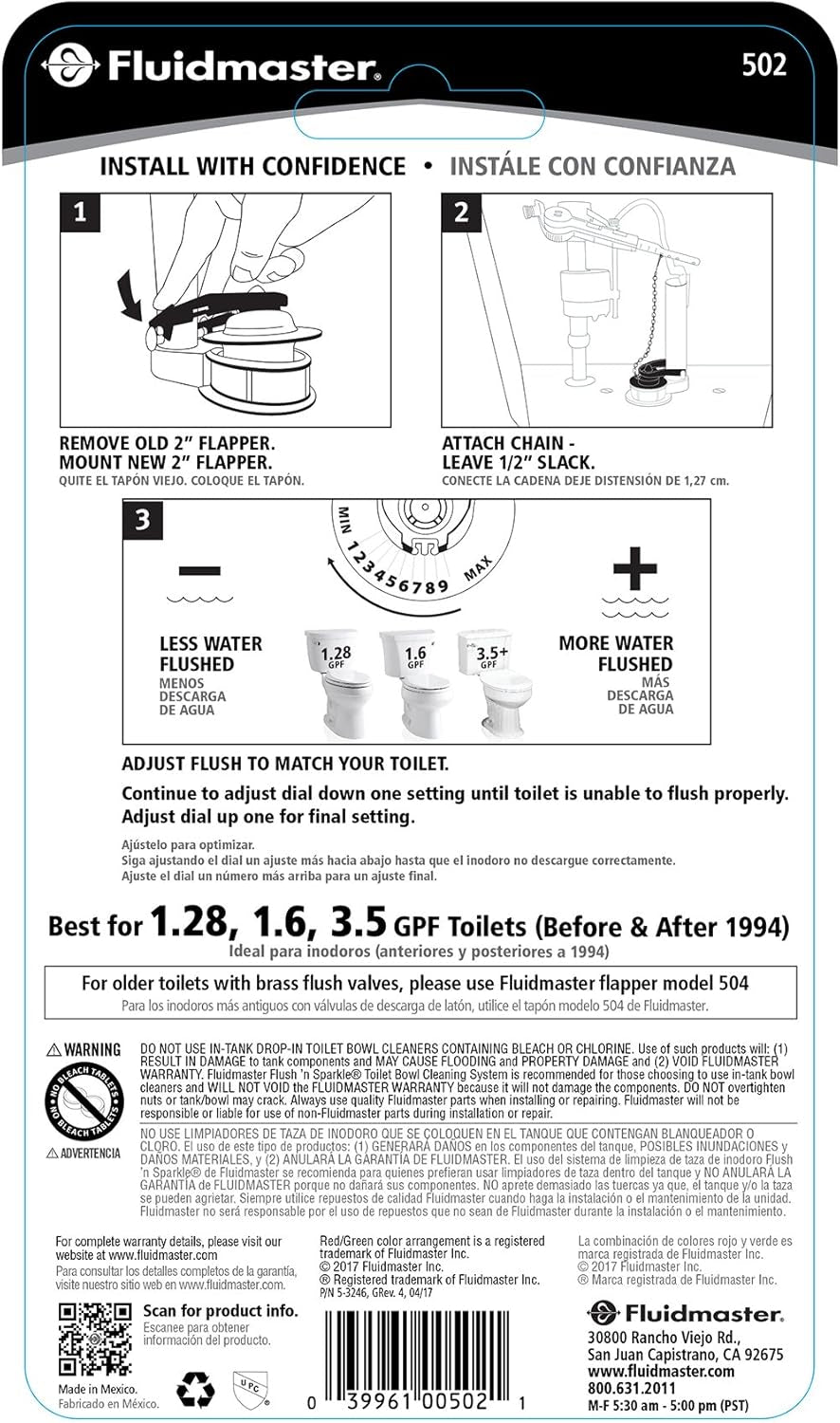 Universal Toilet Flapper – Water Saving, Adjustable, Red - Performax 502P21 2”