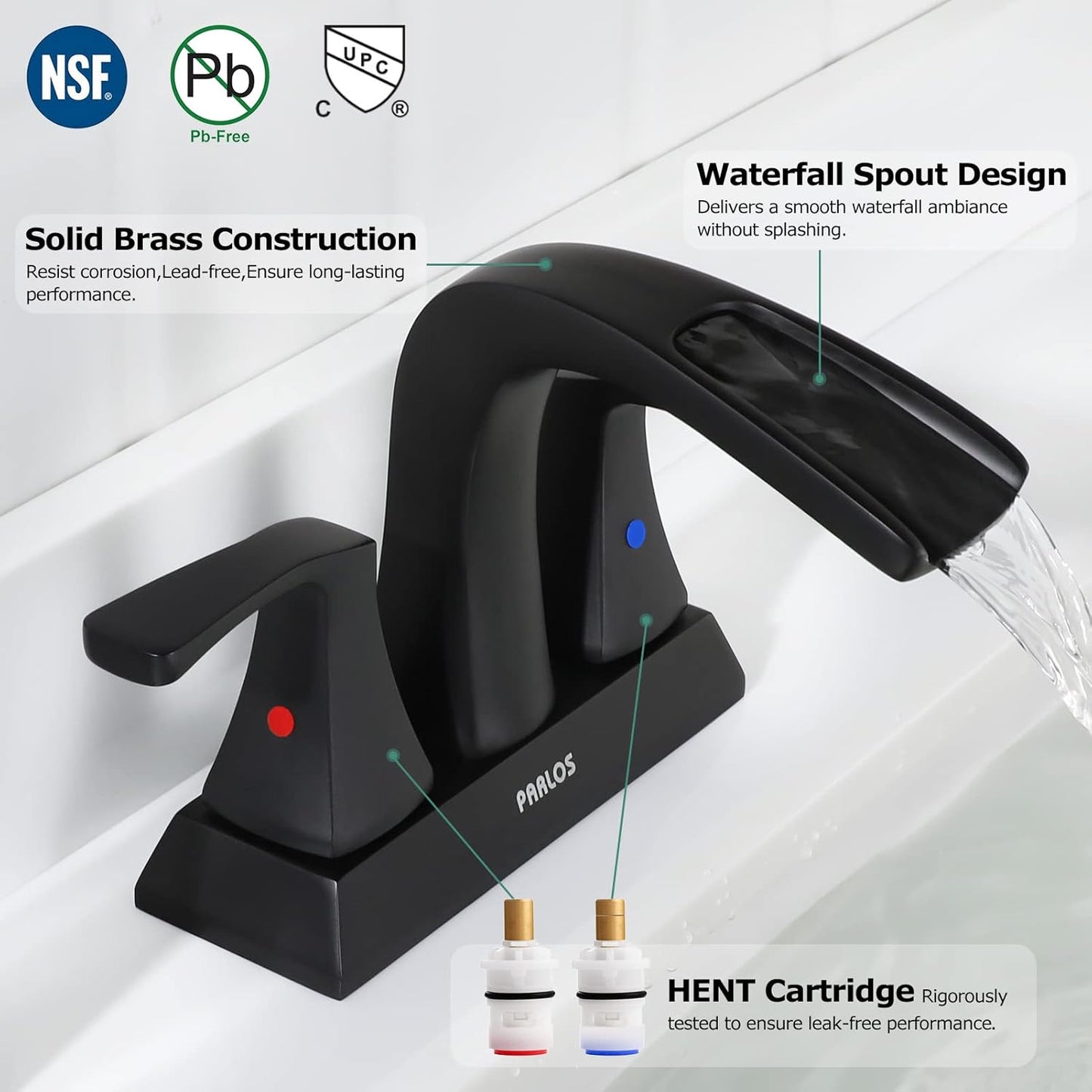 Doris 2-Handle Waterfall Bathroom Faucet – Matte Black