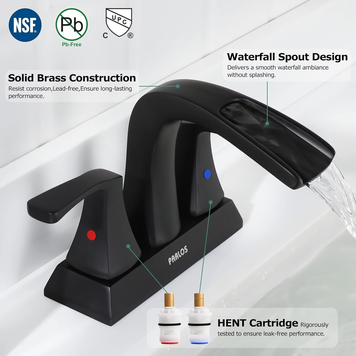 Doris 2-Handle Waterfall Bathroom Faucet – Matte Black