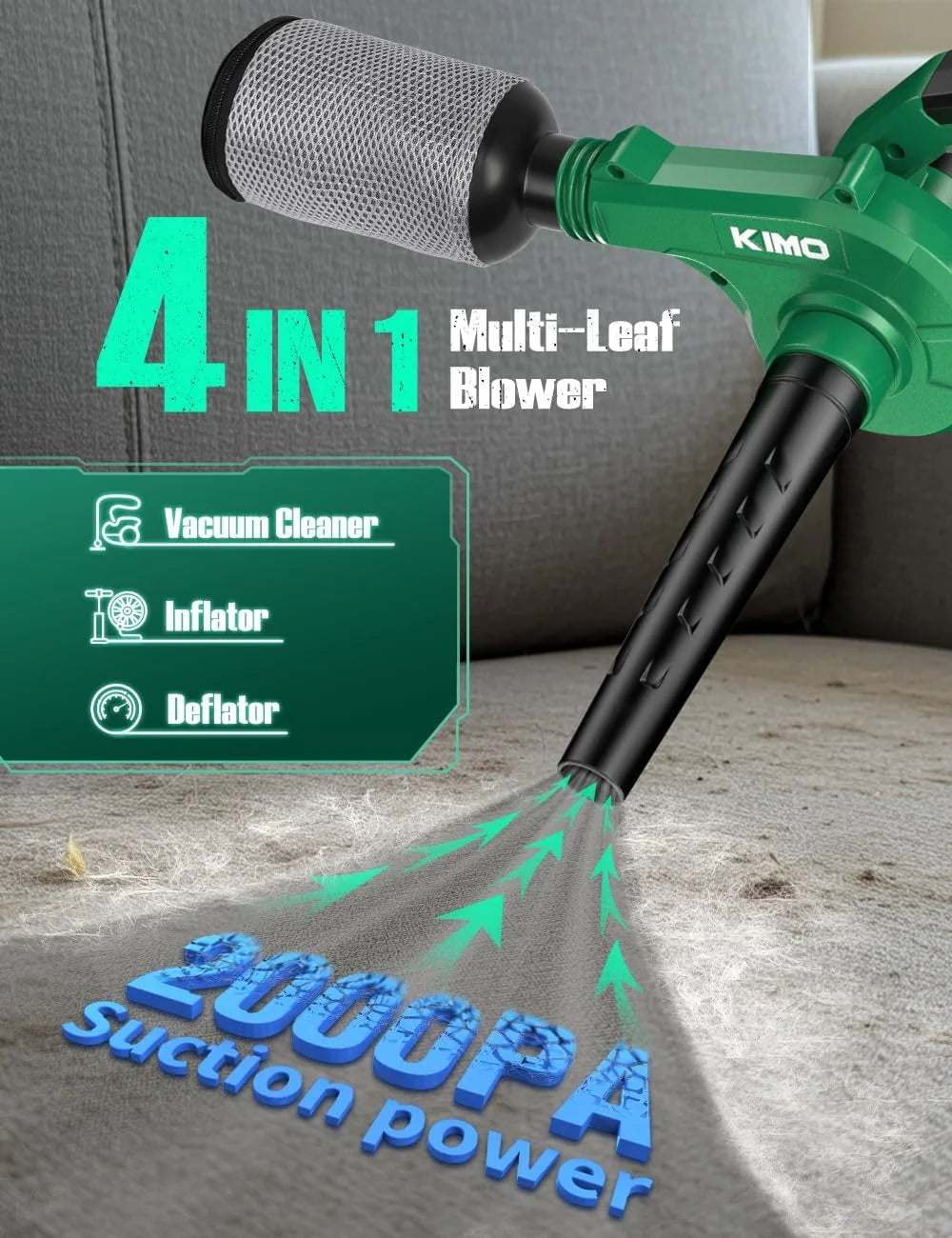 Cordless Leaf Blower and Vacuum Combo 4 in 1, 3 Nozzles for Inflation and Deflation, 190MPH, Control Panel with 3 Speeds, 20" Extended Tube, 2 Pack Battery for Lawn Care