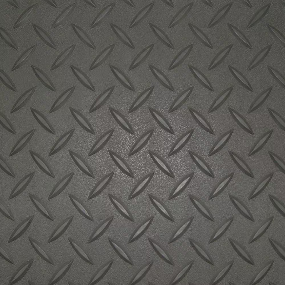 Slip-Resistant Diamond Plate Garage Floor Mat 5’ x 7.5’ – Charcoal Vinyl (23 Size Options)
