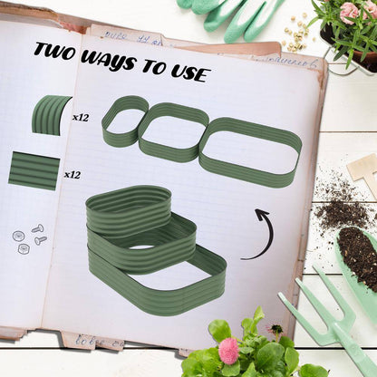 3-Tier Galvanized Steel Raised Garden Bed Kit, 3 Combining Planter Boxes, Open Bottom for Backyard, Green