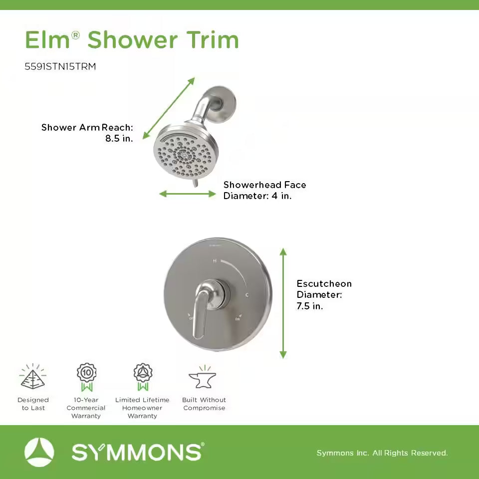 Elm Satin Nickel Shower Trim Kit – Single Handle, Wall Mount, 1.5 GPM, Valve Not Included