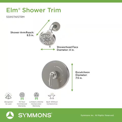 Elm Satin Nickel Shower Trim Kit – Single Handle, Wall Mount, 1.5 GPM, Valve Not Included
