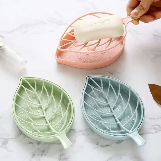 Leaf Shaped Bathroom Soap Dish with Drain – Self-Draining Soap Holder Tray