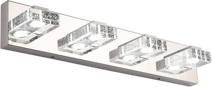 4-Light LED Bathroom Vanity Wall Light – Dimmable Modern Glass & Stainless Steel