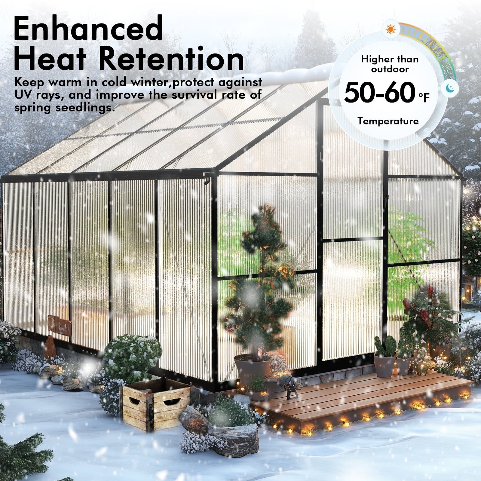 8x10 Ft Outdoor Walk-In Greenhouse – Heavy-Duty Aluminum Frame with UV-Resistant Polycarbonate Panels for Garden