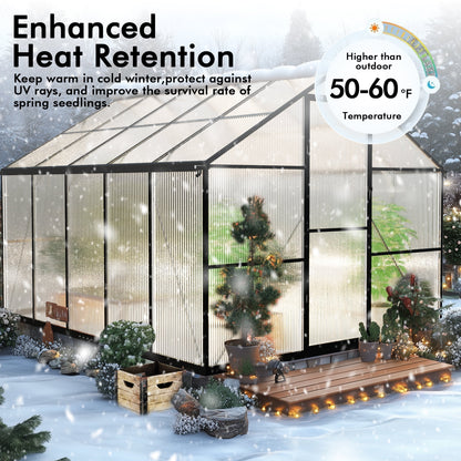 8x10 Ft Outdoor Walk-In Greenhouse – Heavy-Duty Aluminum Frame with UV-Resistant Polycarbonate Panels for Garden