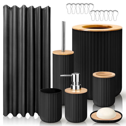 Black 19-Piece Bathroom Set with Shower Curtain – Perfect for Small Spaces