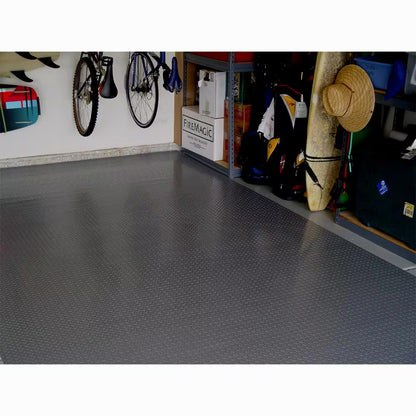 Slip-Resistant Diamond Plate Garage Floor Mat 5’ x 7.5’ – Charcoal Vinyl (23 Size Options)