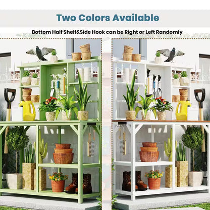 47 In. Wood Outdoor Plant Stand with Shelves – Backyard, Mudroom, Garden Organizer Kit
