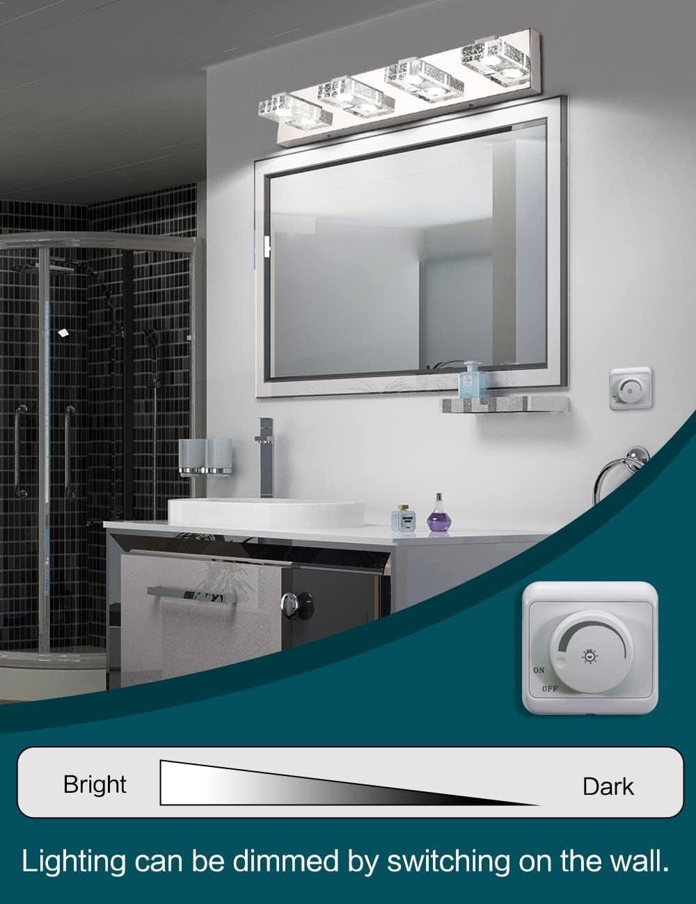 4-Light LED Bathroom Vanity Wall Light – Dimmable Modern Glass & Stainless Steel