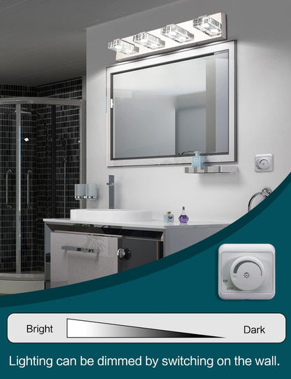 4-Light LED Bathroom Vanity Wall Light – Dimmable Modern Glass & Stainless Steel