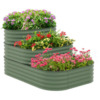 3-Tier Galvanized Steel Raised Garden Bed Kit, 3 Combining Planter Boxes, Open Bottom for Backyard, Green