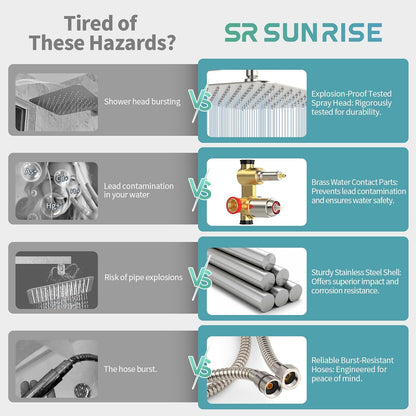 10” Square Rain Shower Faucet Set with Handheld Spray – Brushed Nickel, Wall-Mounted