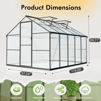 8x10 Ft Outdoor Walk-In Greenhouse – Heavy-Duty Aluminum Frame with UV-Resistant Polycarbonate Panels for Garden