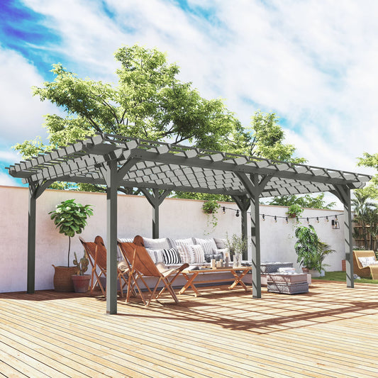 12' x 20' Wooden Pergola Grape Trellis – Outdoor Gazebo for Garden, Patio, Backyard & Deck, Gray