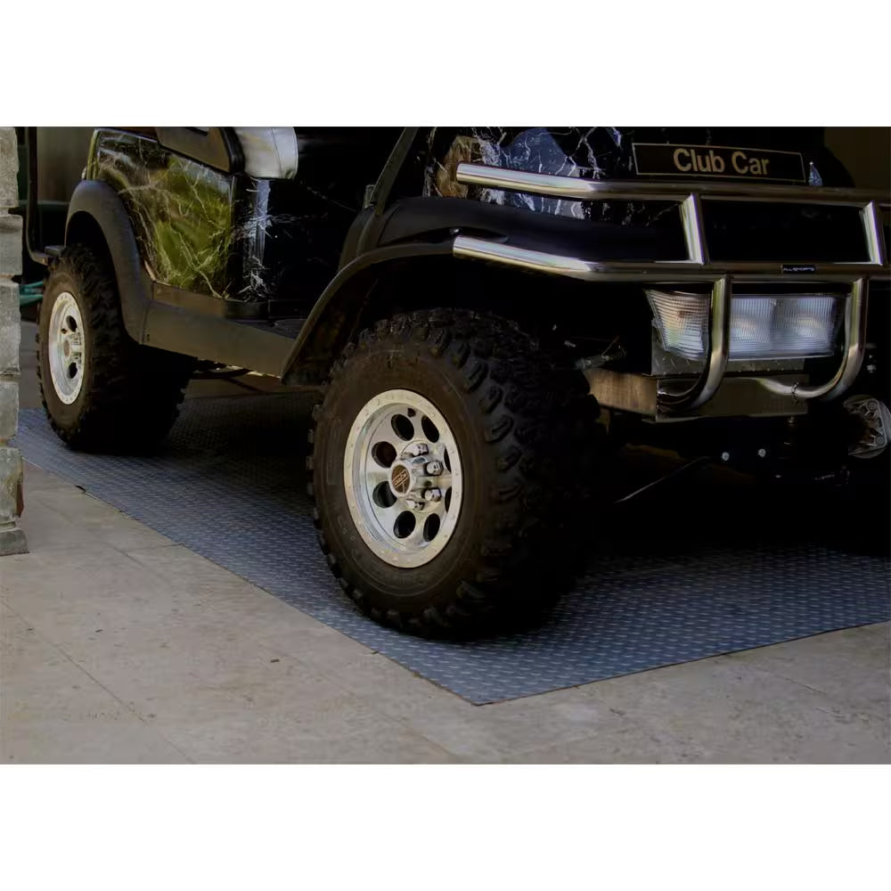 Slip-Resistant Diamond Plate Garage Floor Mat 5’ x 7.5’ – Charcoal Vinyl (23 Size Options)