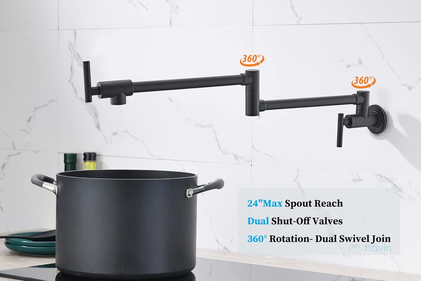 Matte Black Wall-Mount Pot Filler Faucet – Commercial Folding Style A