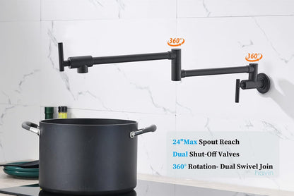 Matte Black Wall-Mount Pot Filler Faucet – Commercial Folding Style A