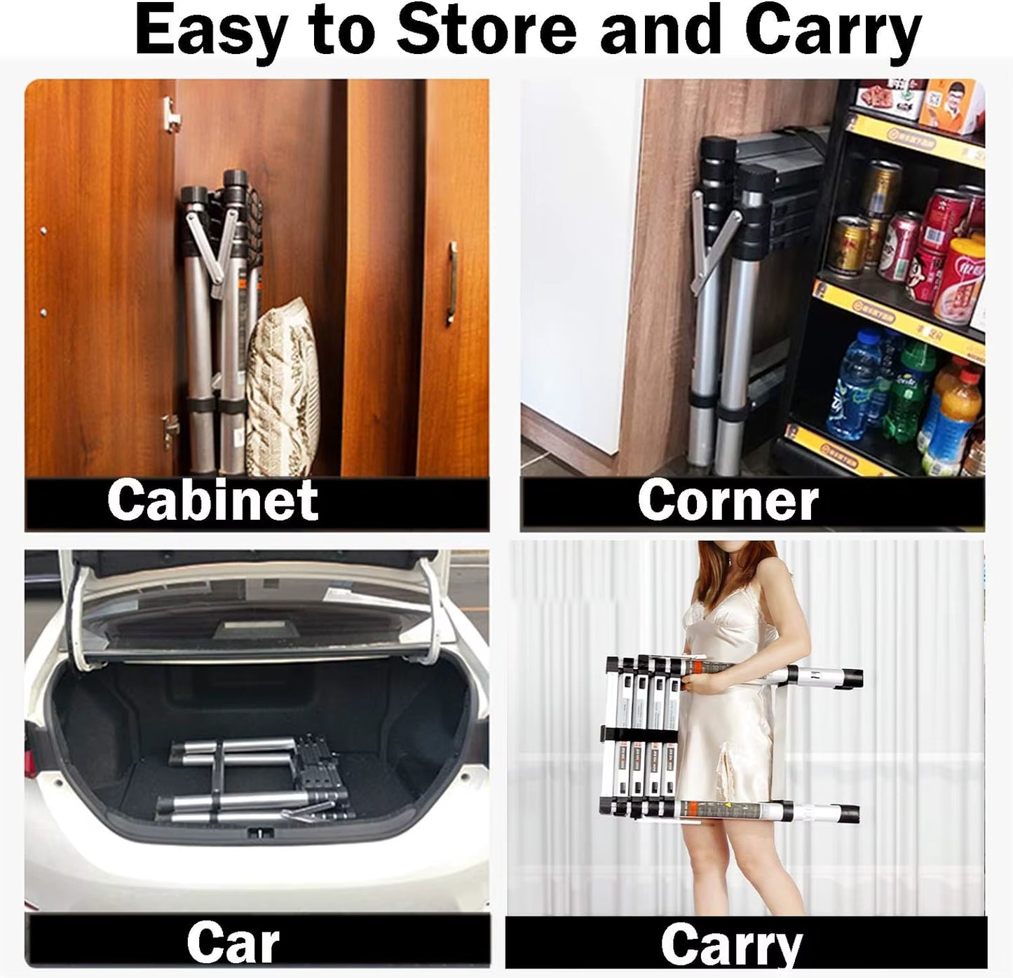 6+7 Step Telescopic Aluminum Extension Ladder – A-Frame Multi-Purpose Folding Ladder, Anti-Slip, 150kg Capacity