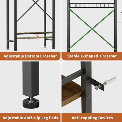 Rustic Brown 4-Tier Over-the-Toilet Storage Rack – Adjustable Shelves, 9 Hooks & Toilet Paper Holder