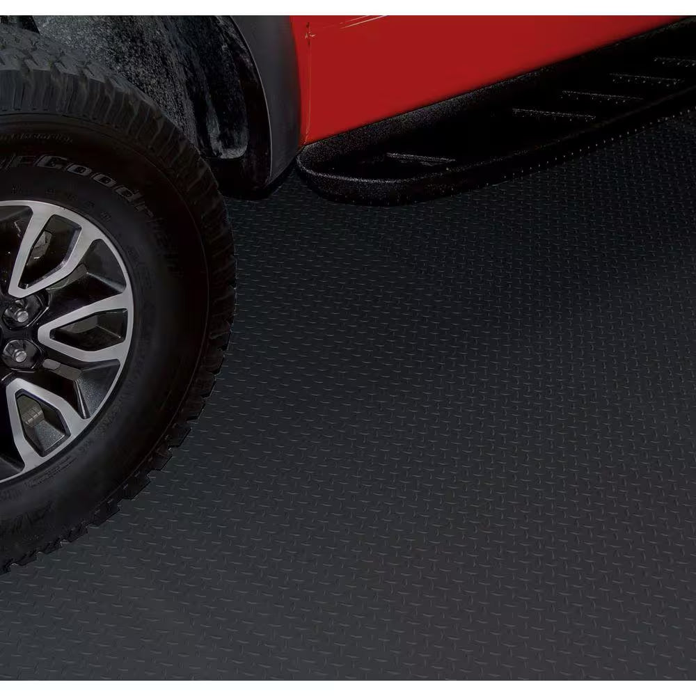 Textured Slip Resistant Diamond Plate 5 Ft. X 9 Ft. Black Garage Flooring Roll Vinyl Golf Cart Mat, 23 Sizes Available