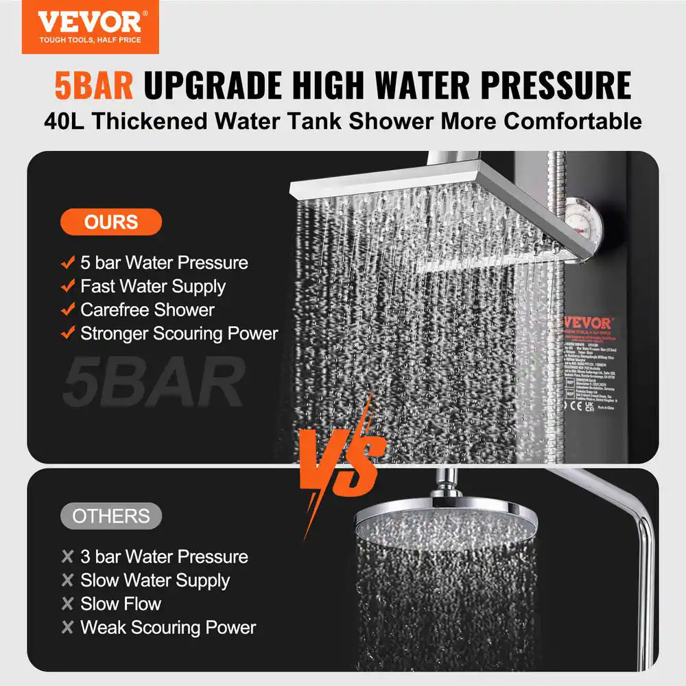Outdoor Solar Heated Shower Kit – 2 Shower Heads with Foot Tap for Backyard, Poolside, Beach & Spa