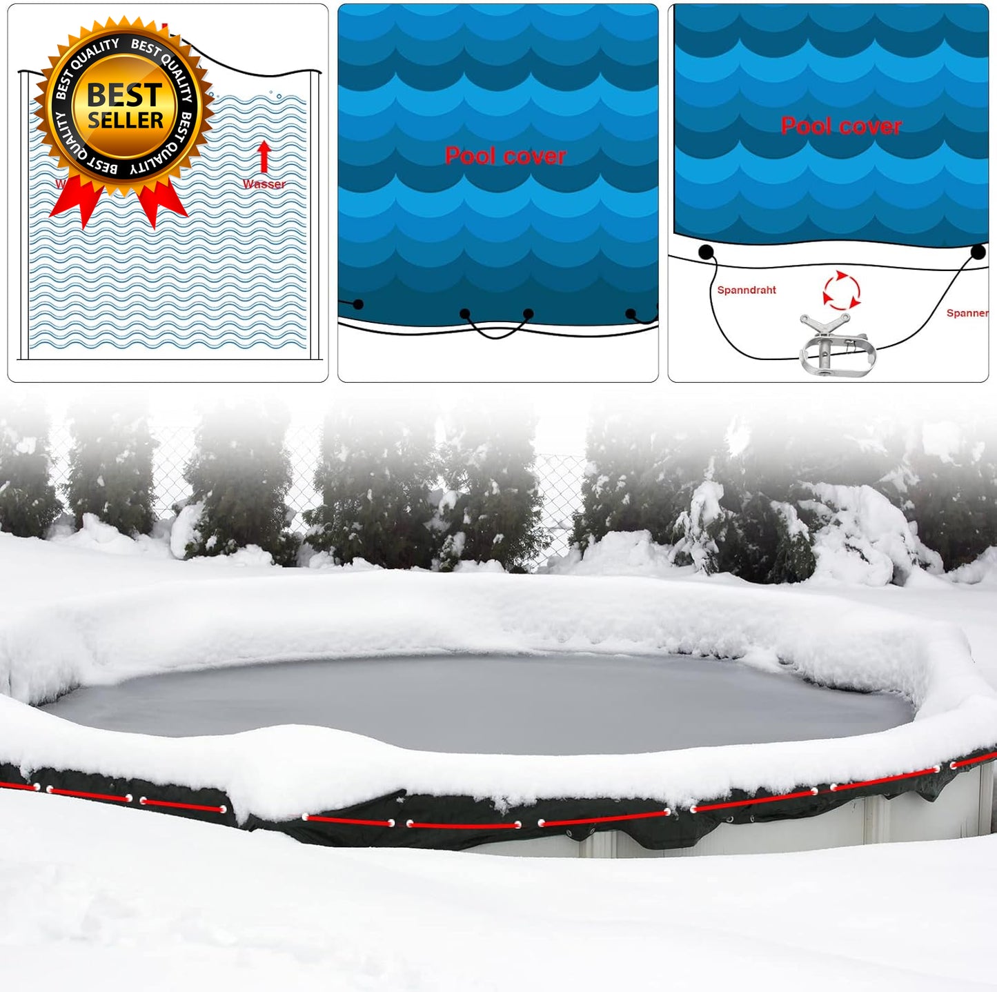 2-Piece Swimming Pool Cover Winch & Cable Kit – 4-Piece Pool Cover Cable Set