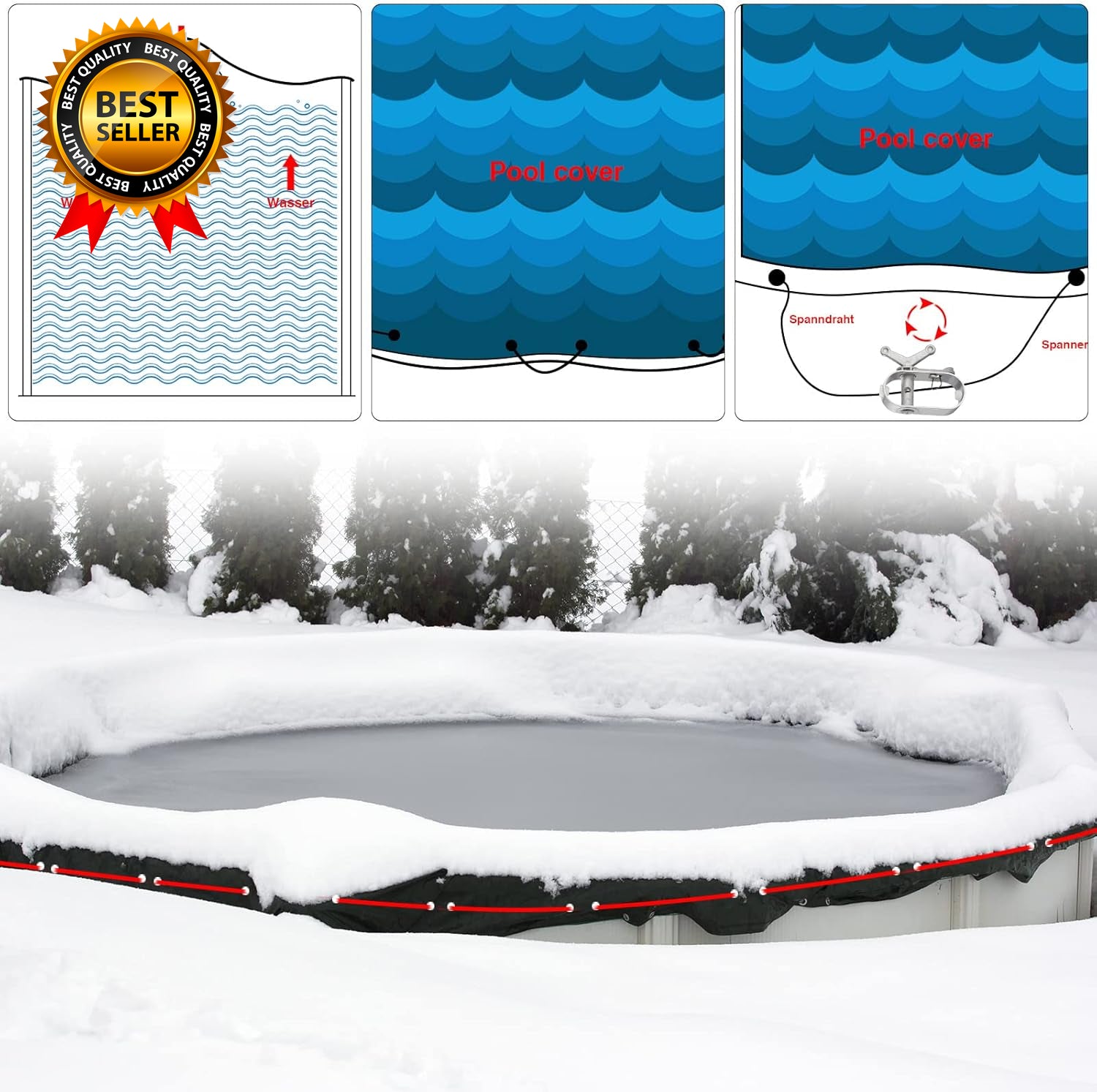 2-Piece Swimming Pool Cover Winch & Cable Kit – 4-Piece Pool Cover Cable Set