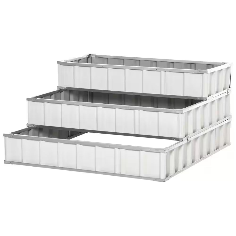 47×47×25 In. 3-Tier Metal Raised Garden Bed Kit with Gloves for Vegetables & Herbs – White