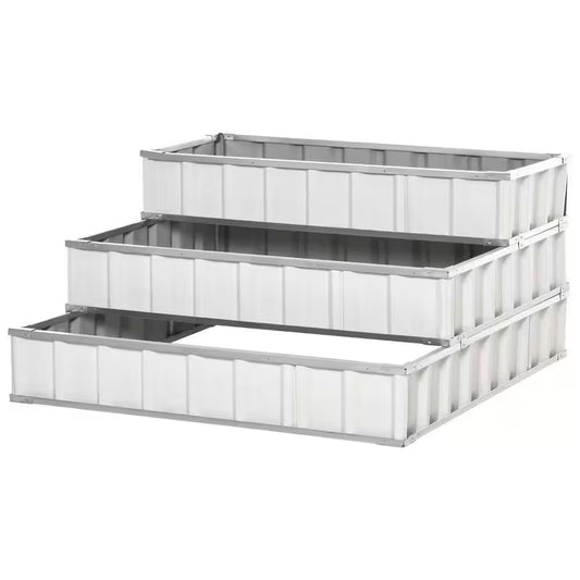 47×47×25 In. 3-Tier Metal Raised Garden Bed Kit with Gloves for Vegetables & Herbs – White