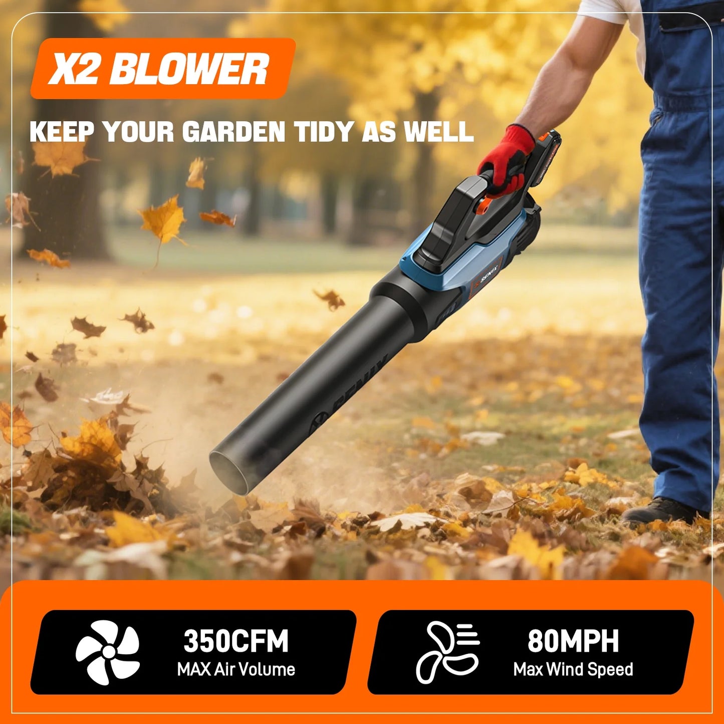 20 Volt Max* Cordless Leaf Blower, up to 350 CFM and 80 MPH, Variable Speed, Lightweight, (Tool Only) BLAX2-M-0