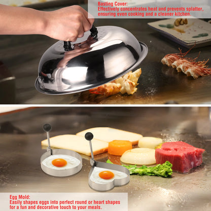 128 PCS Griddle Accessories Kit, Stainless Steel Grill Tool Set with Spatulas, Scrapers, Squeeze Bottles, Skewers, Outdoor BBQ Set for Men Women Dad