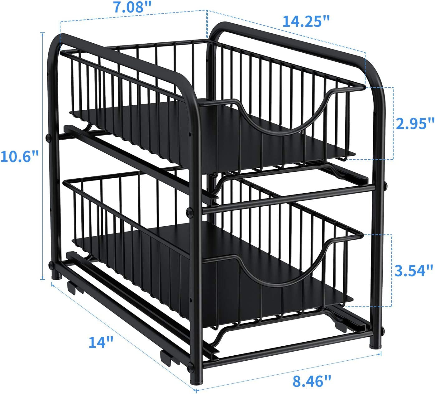 2-Tier Pull-Out Cabinet Organizer – Stackable Sliding Drawer, Black