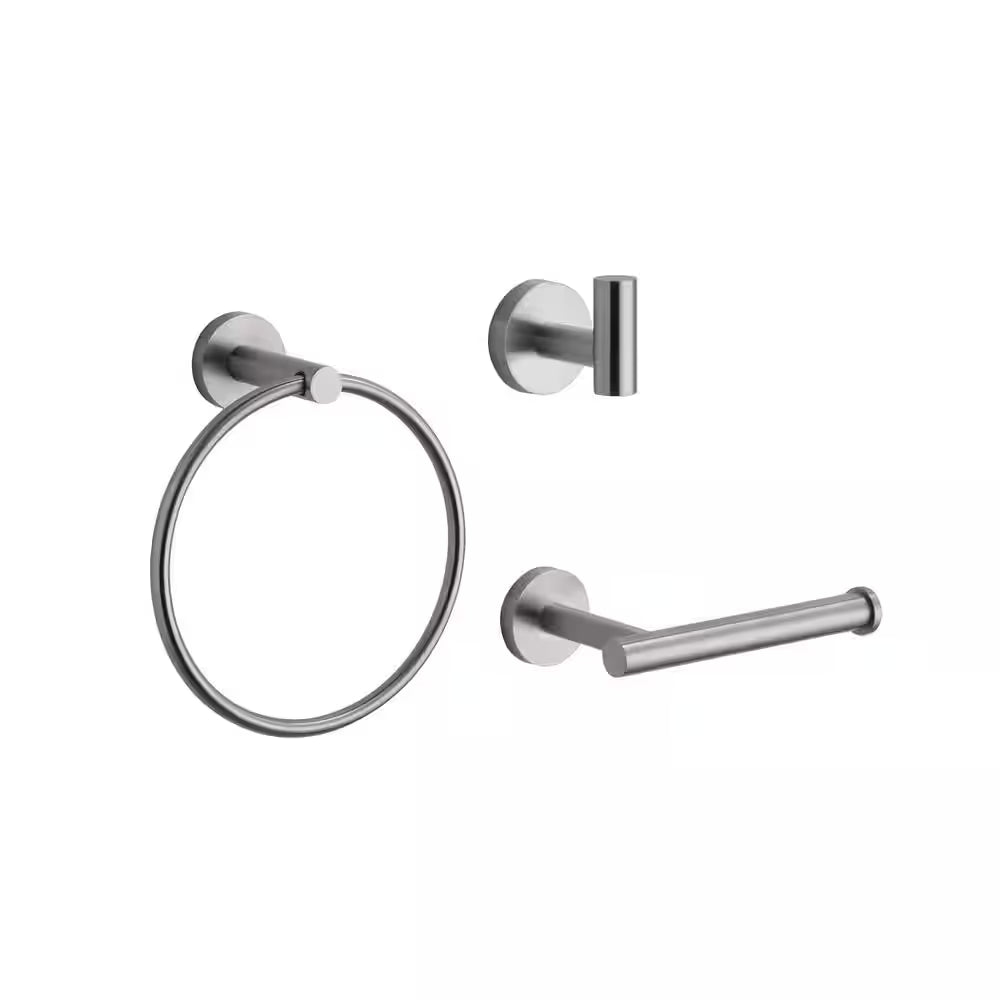 Modern 3-Piece Bathroom Hardware Set in Brushed Nickel – Complete Bath Accessories Kit