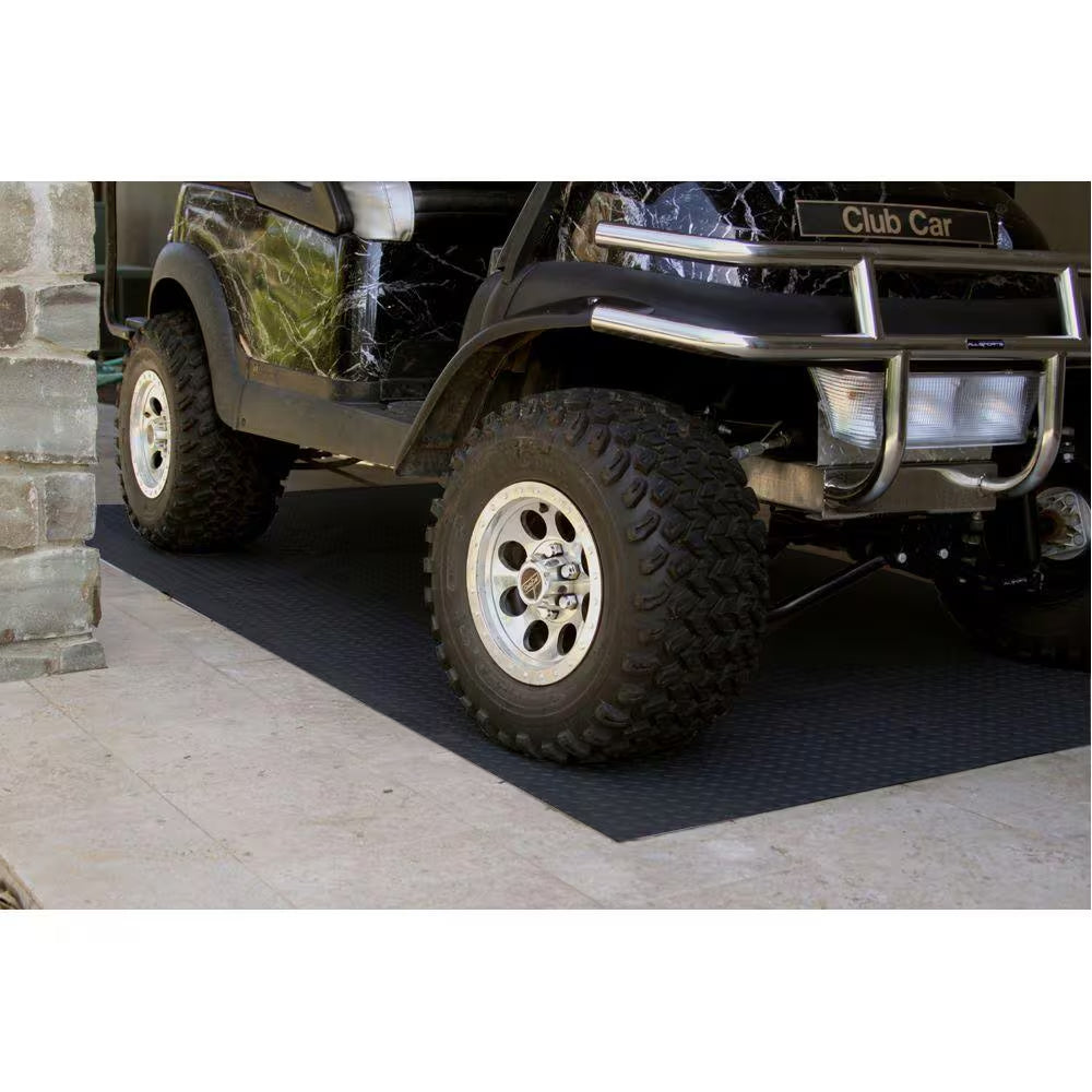 Textured Slip Resistant Diamond Plate 5 Ft. X 9 Ft. Black Garage Flooring Roll Vinyl Golf Cart Mat, 23 Sizes Available