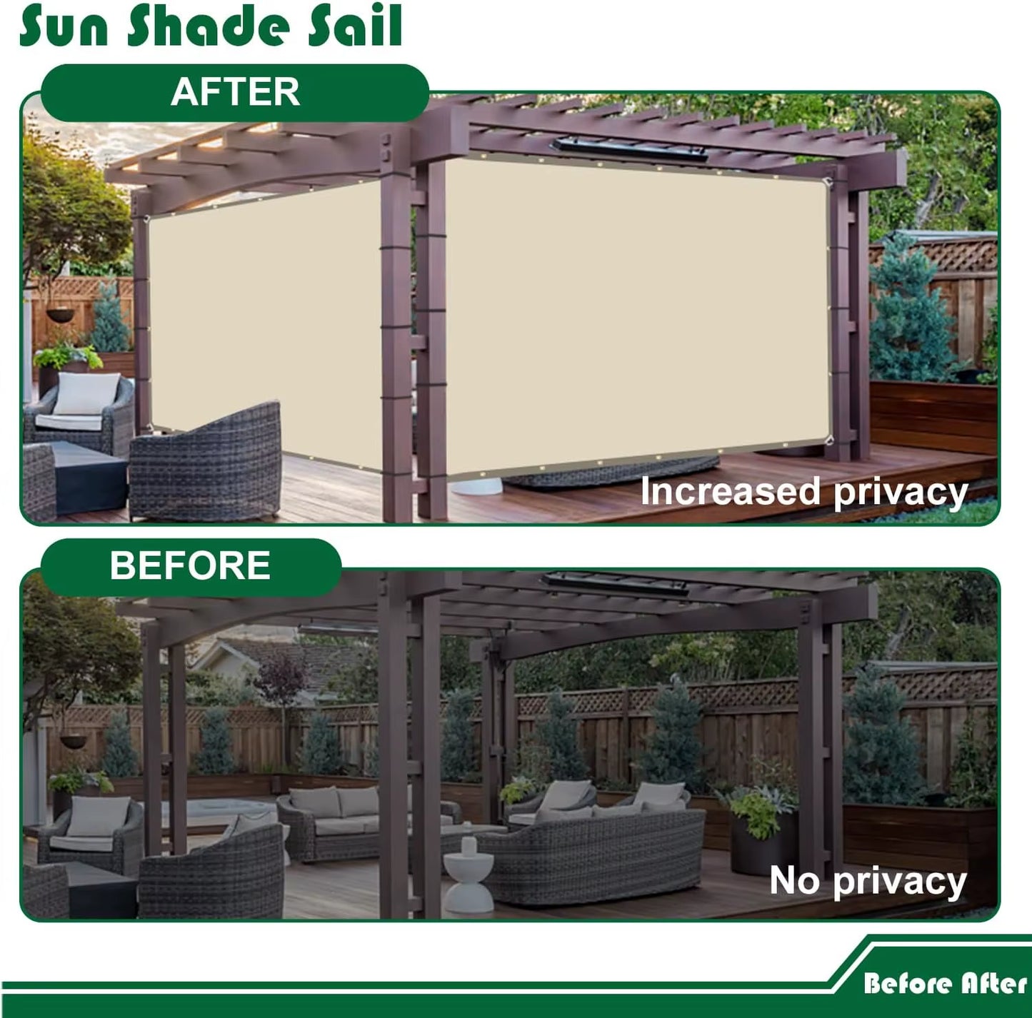 Sun Shade Sail Cloth with Grommets – Rectangle Canopy Pergola Cover, UV Block Fabric for Backyard & Deck