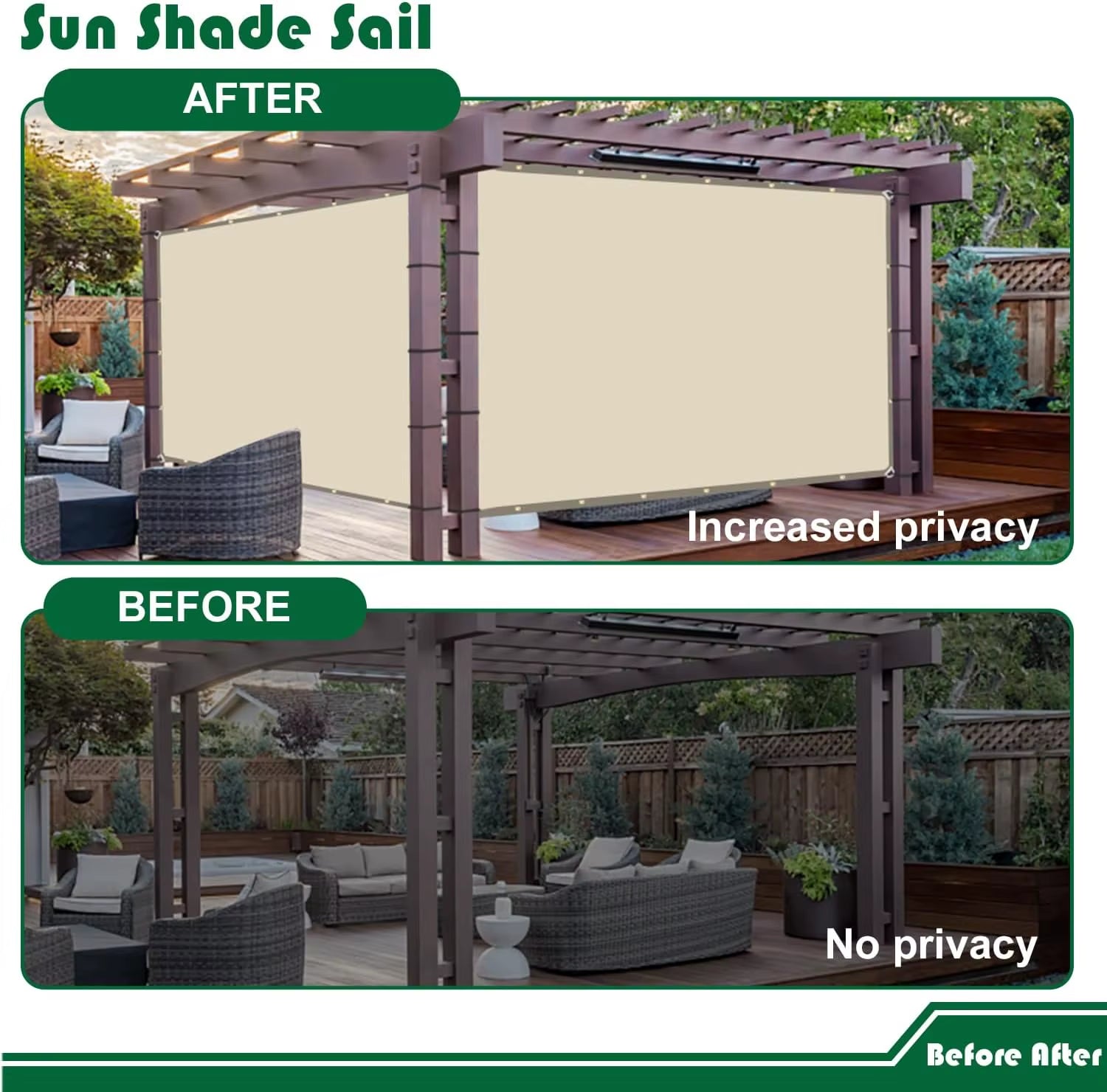 Sun Shade Sail Cloth with Grommets – Rectangle Canopy Pergola Cover, UV Block Fabric for Backyard & Deck